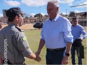 Governador Ronaldo Caiado e vice-governador Daniel Vilela são recepcionados por comandantes do 5ºCRPM, 20°BPM e 2ªCIPM para compromissos oficiais